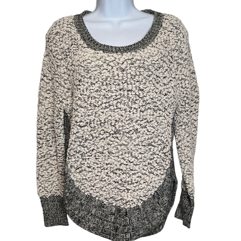 Oversized Womens Boho Textured Knit Sweater Sz S Vestique Cream Gray Layerinh